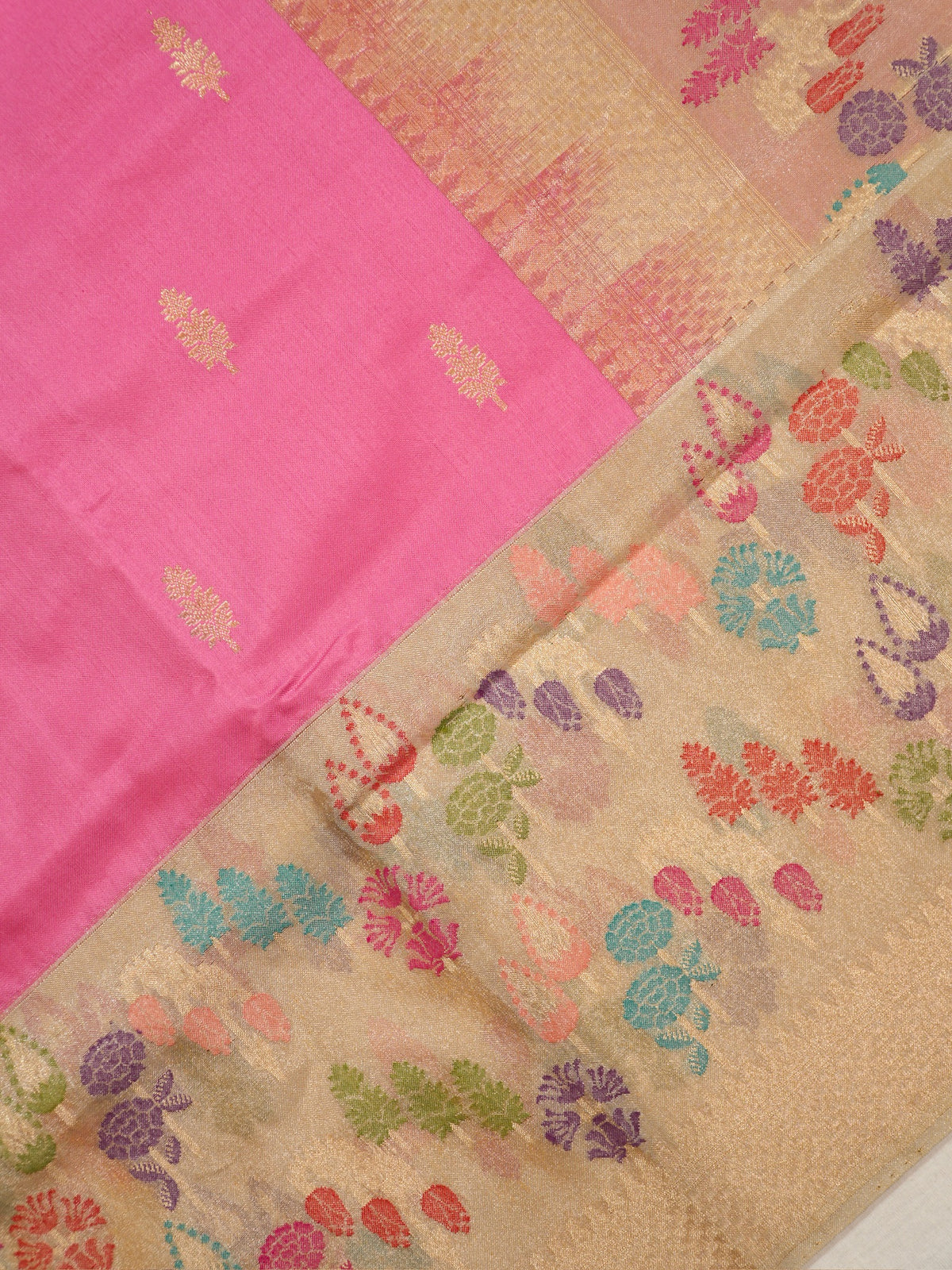 Pink Pure Ekata Silk Kadiyal Border jamdani Banarasi Saree