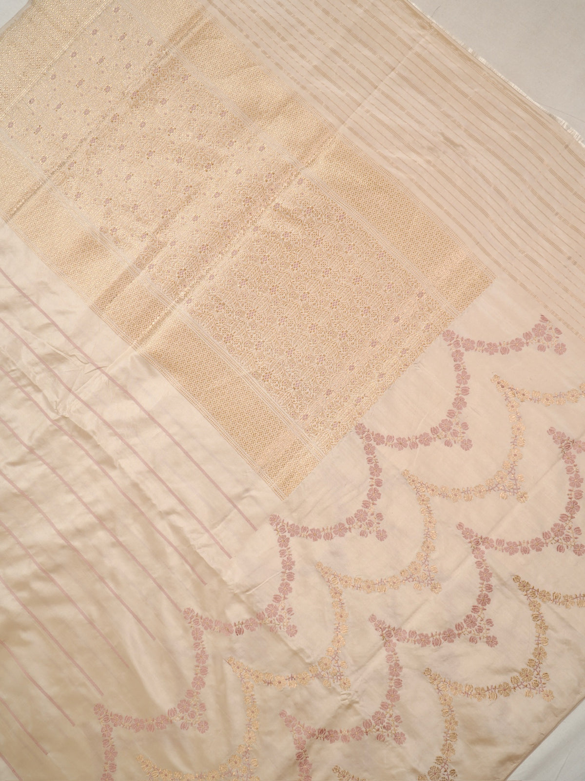 Ivory Pure Katan Silk Border Banarasi handwoven Saree