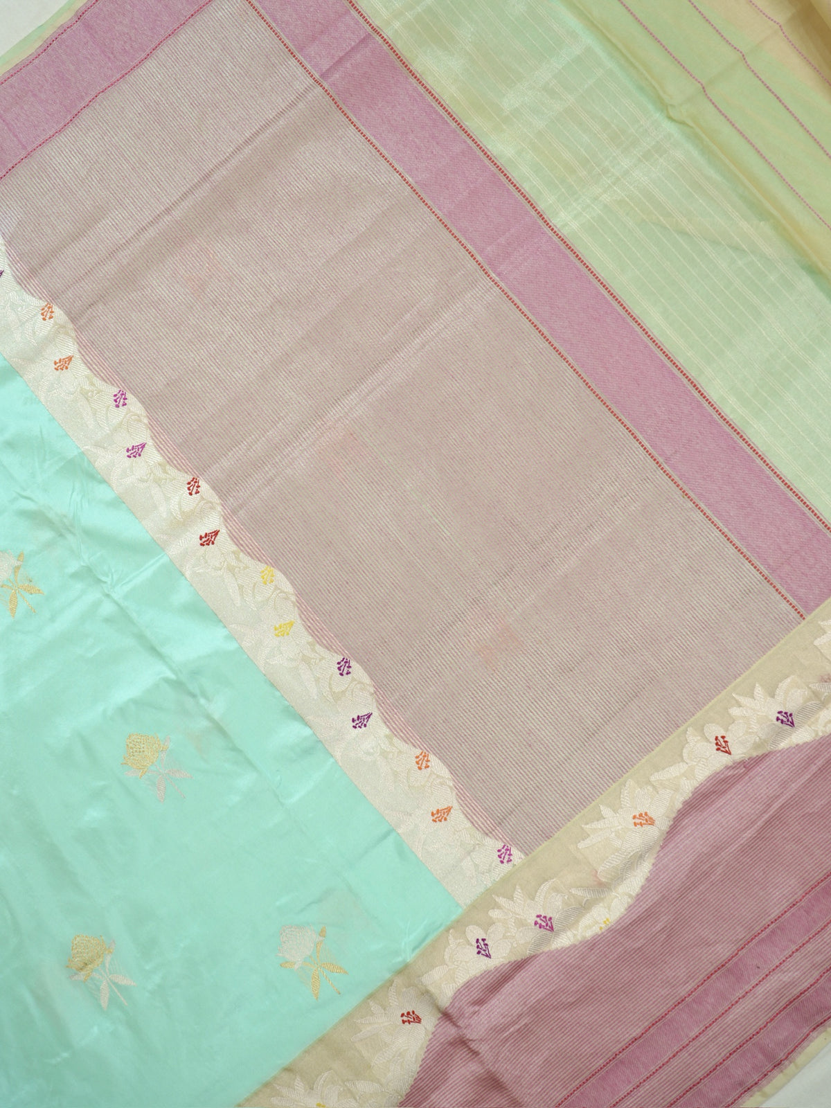 Sea Blue Pure Katan Silk Kadiyal Border Banarasi handwoven Saree