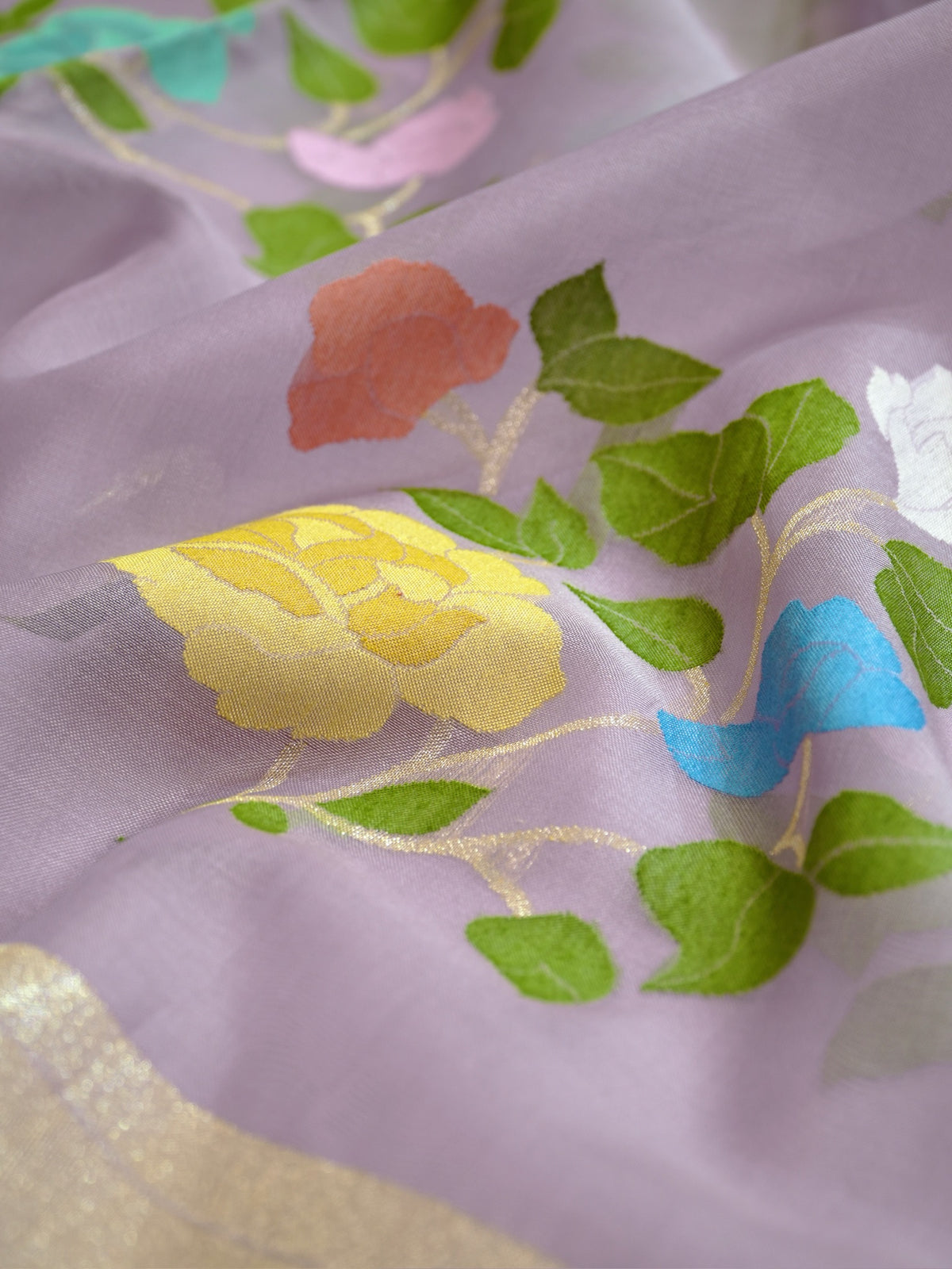Pure Kora Silk Jamdani Saree in Lavender With Skrt Border Handwoven Saree