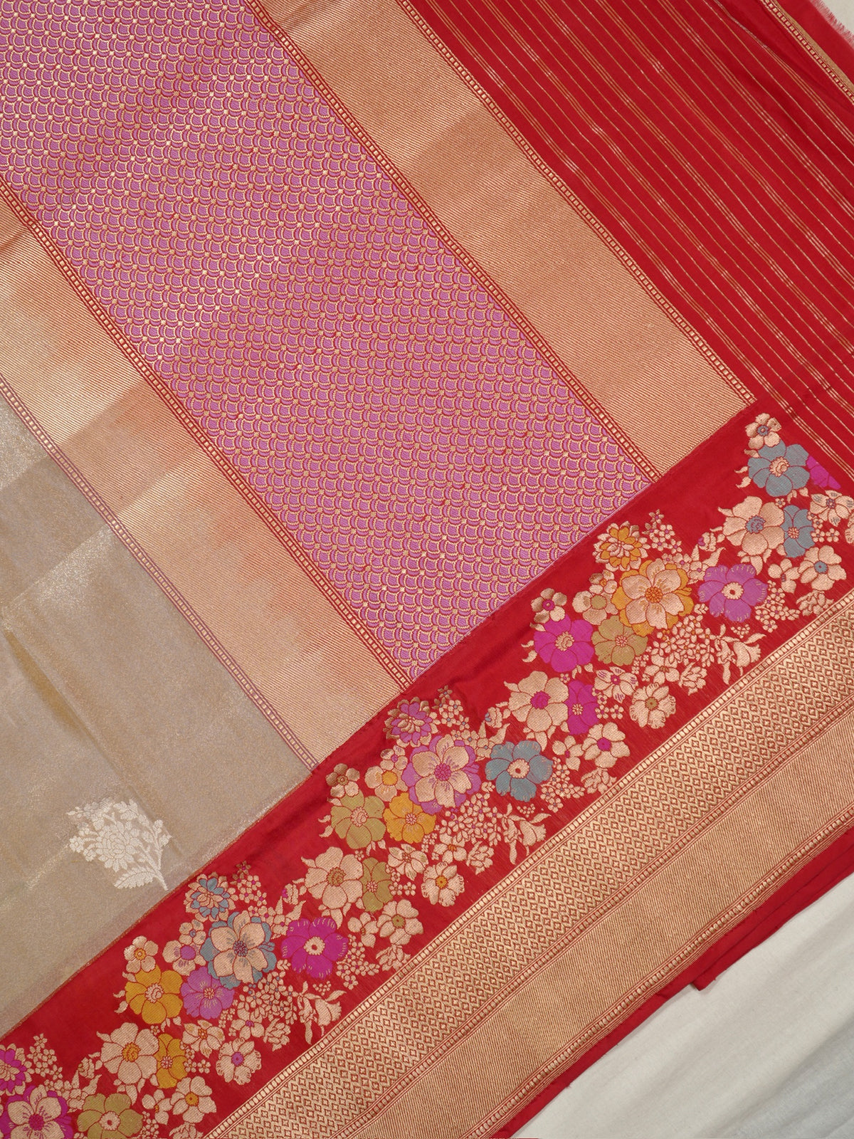 Ivory Pure Tissue Katan Silk Kadiyal Border Banarasi handwoven Saree