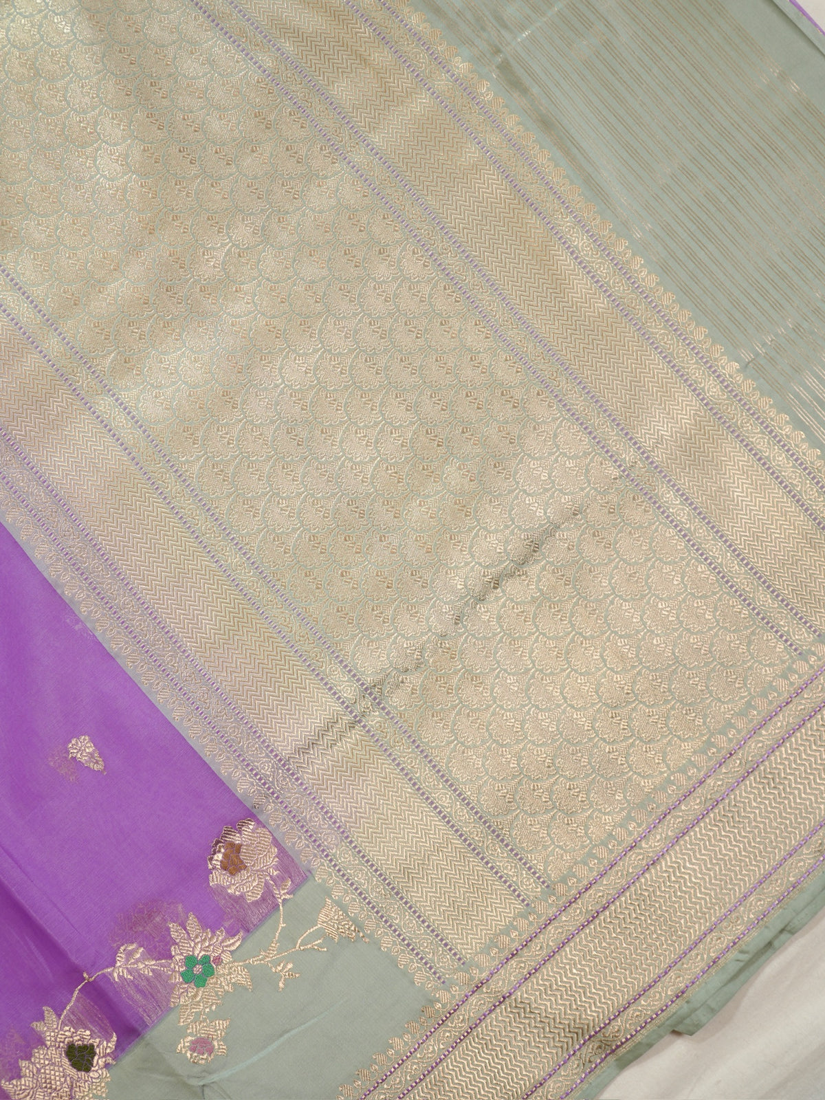 Lavender Pure kora Silk Kadiyal Border Banarasi handwoven Saree