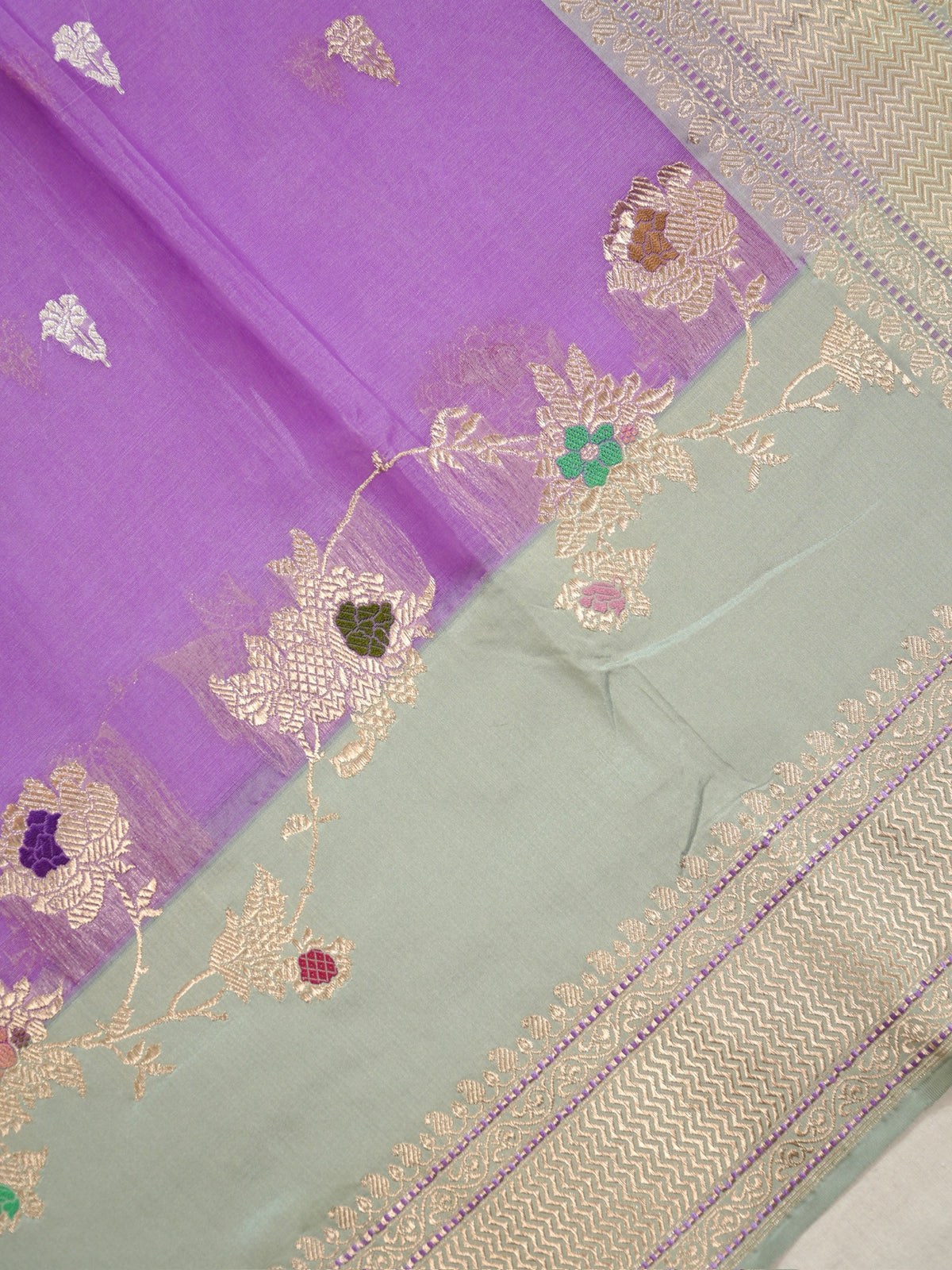 Lavender Pure kora Silk Kadiyal Border Banarasi handwoven Saree