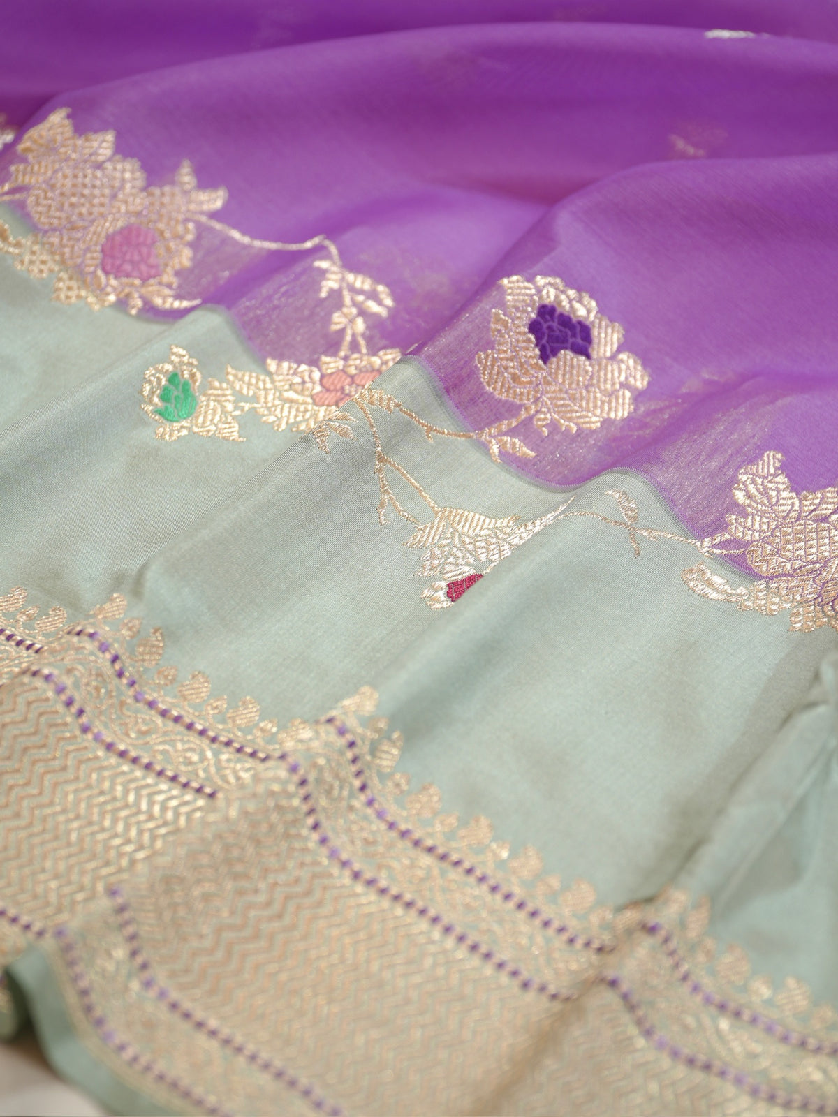 Lavender Pure kora Silk Kadiyal Border Banarasi handwoven Saree