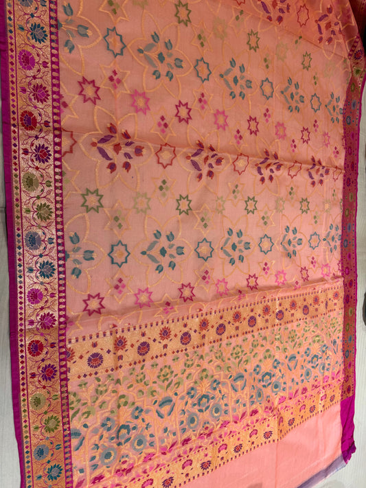 Pich Ektra kora silk Jamdani katwork Zari Border Anchal Mina Work Saree