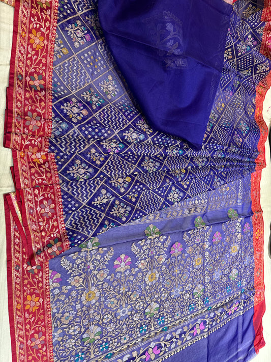 Rpyal Blue Ektra kora silk Jamdani katwork Zari Border Anchal Mina Work Saree