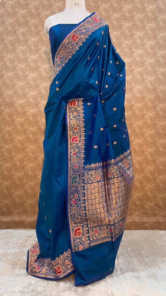 Pure Katan silk kaduwa Banarasi Open Border Zari Aanchal Booti Saree