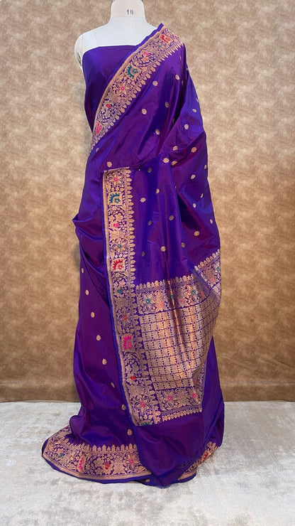 Pure Katan silk kaduwa Banarasi Open Border Zari Aanchal Booti Saree