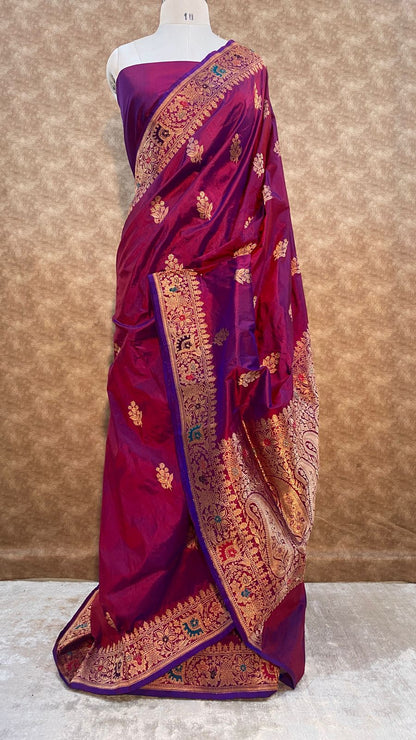 Pure Katan silk kaduwa Banarasi Open Border Zari Aanchal Booti Saree