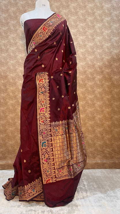 Pure Katan silk kaduwa Banarasi Open Border Zari Aanchal Booti Saree