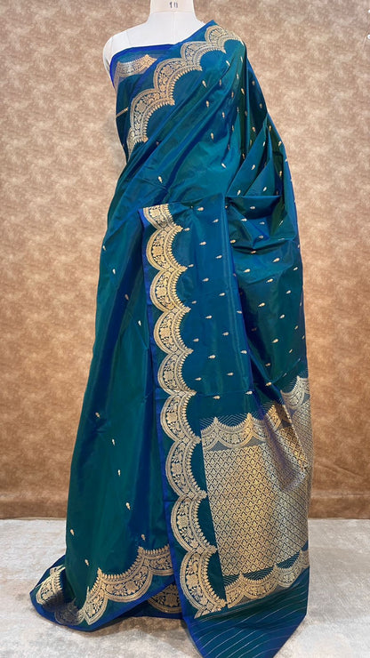 Pure Katan silk kaduwa Banarasi Open Border Zari Aanchal Booti Saree