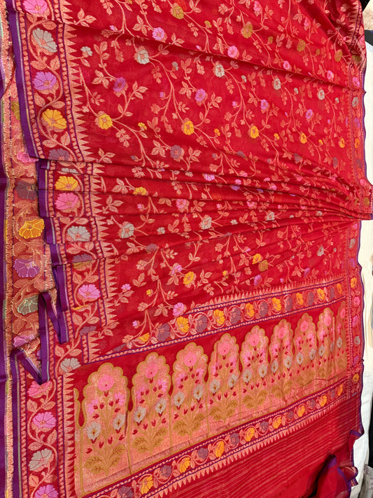 Banarasi Cotton katwork jamdani with Elegant Border  Handloom Saree