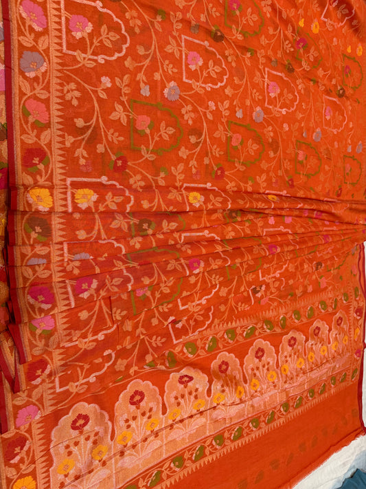Banarasi Cotton katwork jamdani with Elegant Border  Handloom Saree