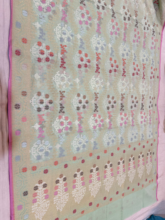 Banarasi Cotton katwork jamdani with Elegant Border  Handloom Saree