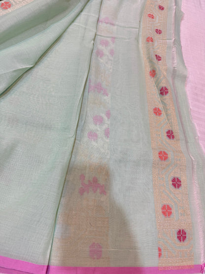 Banarasi Cotton katwork jamdani with Elegant Border  Handloom Saree