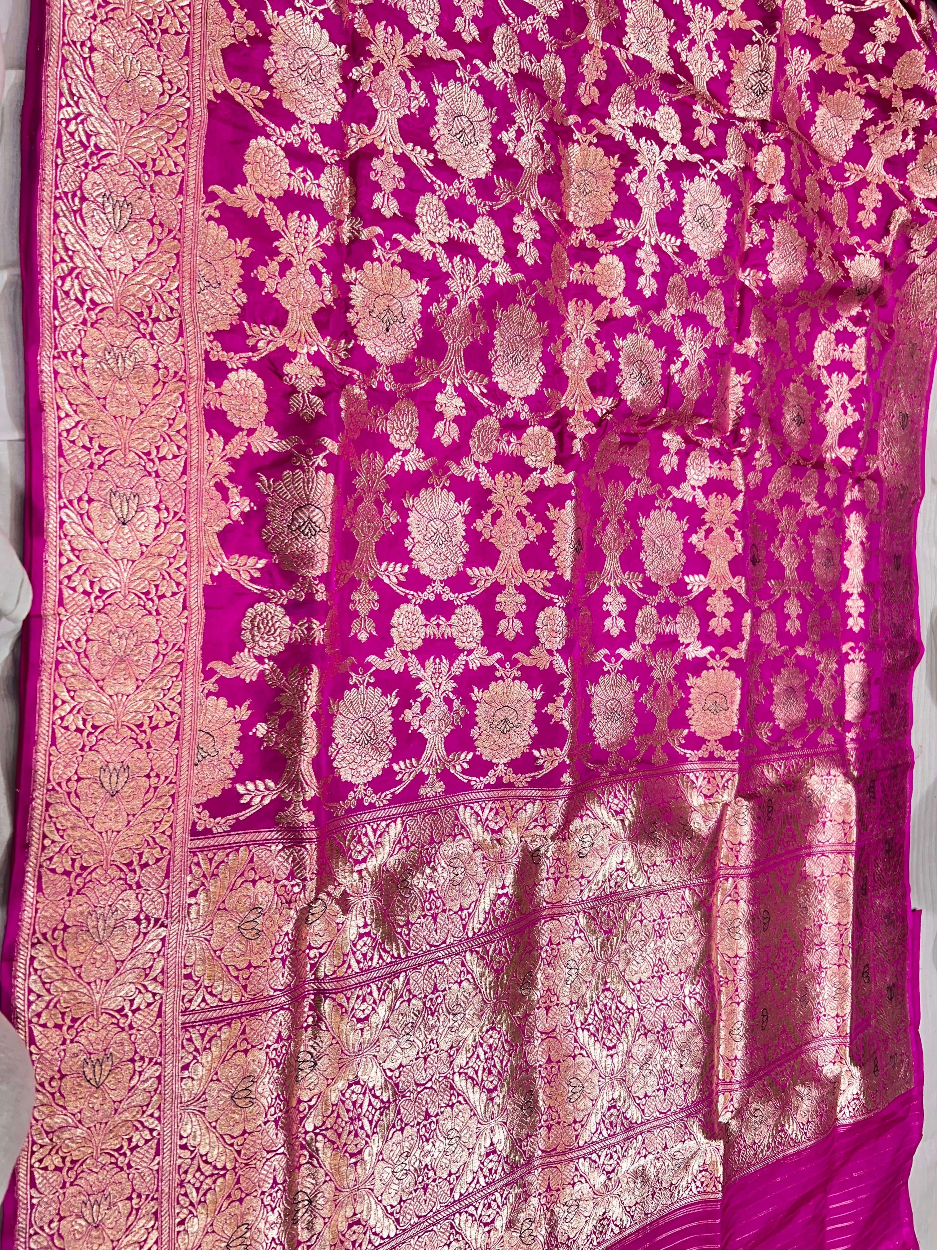Hot Pink Banarasi katan silk kaduwa jall jangla