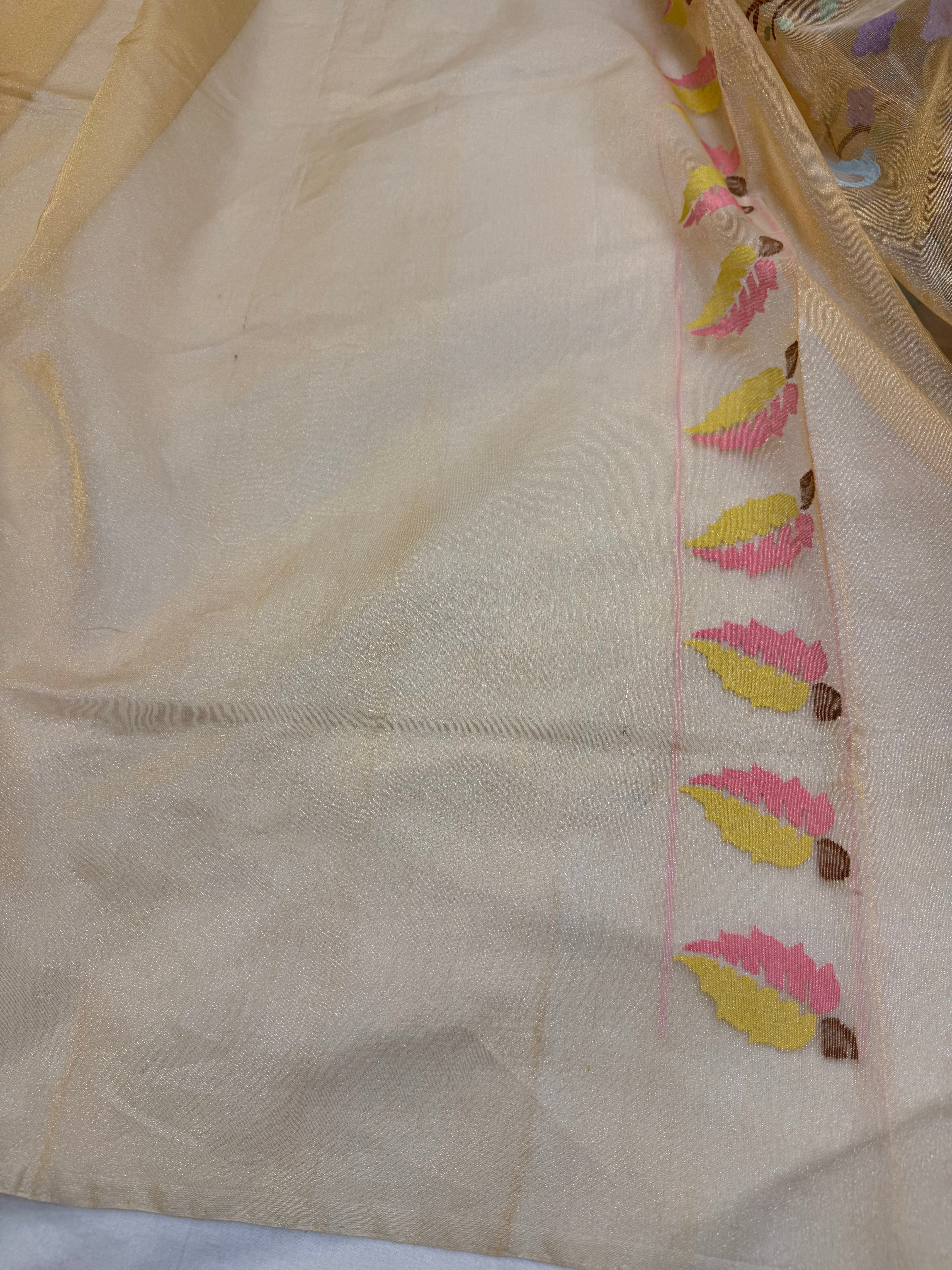 Pure Real Zari Tissue Jamdani Saree – Handwoven Luxury Mugal Jall Natural Tissu