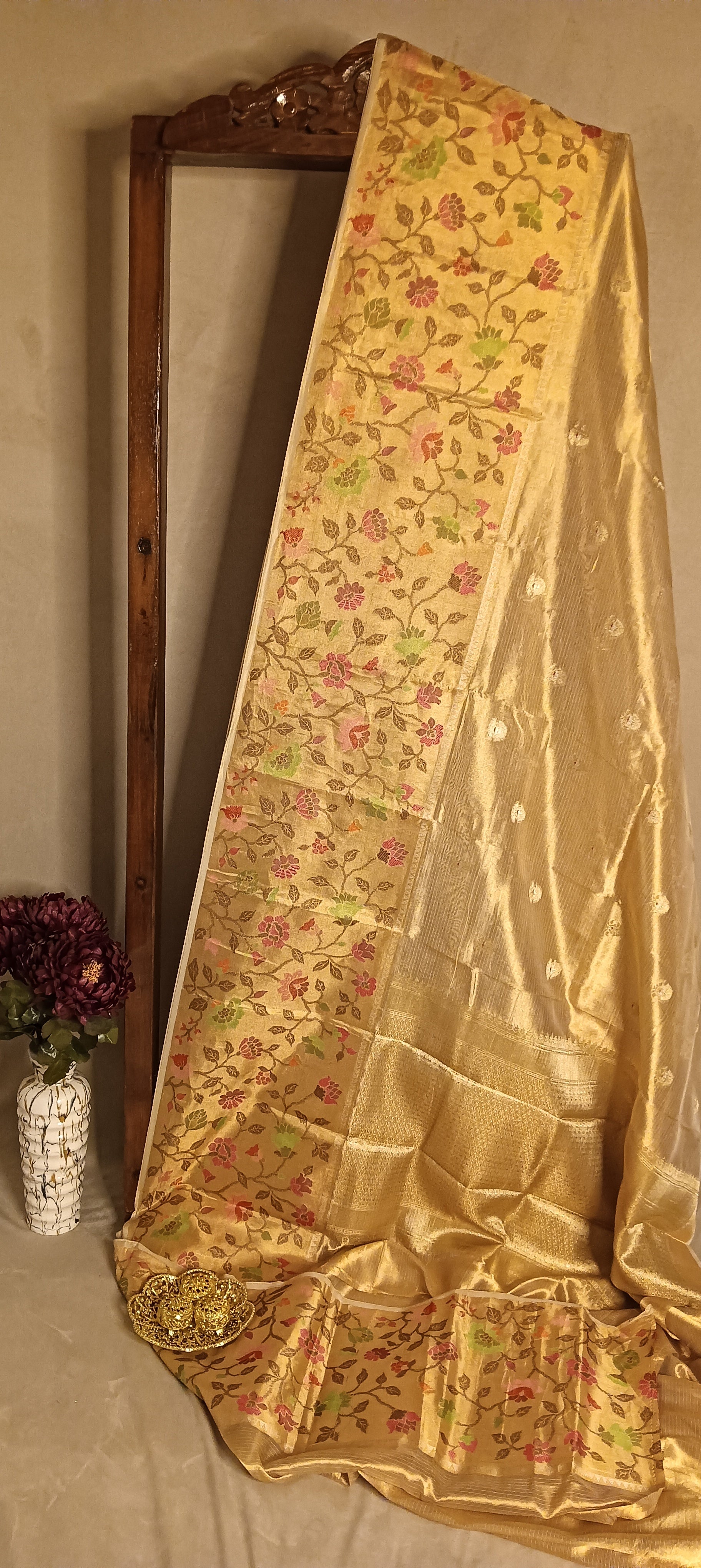 Classic Beige Gold Pure Banarasi Tissue Silk Saree