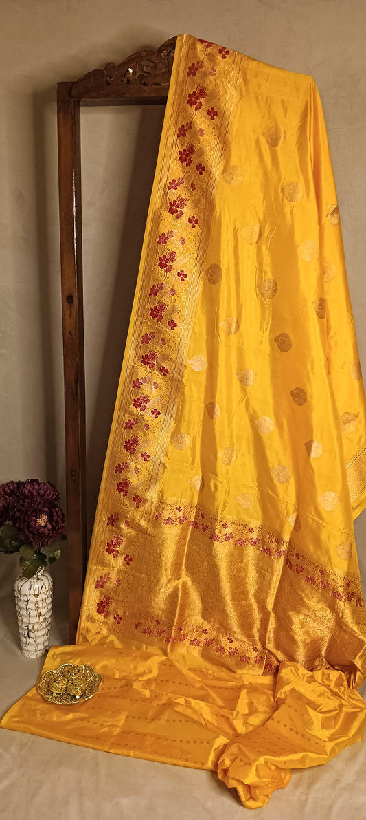 Gold Yellow Pure Banarasi Puna Silk Saree