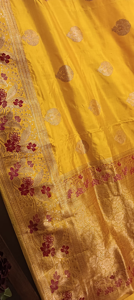 Gold Yellow Pure Banarasi Puna Silk Saree