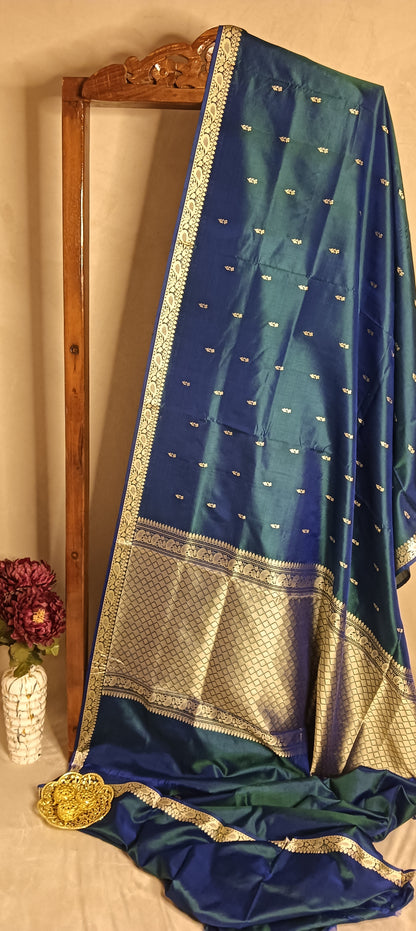 Peacock Green Pure Banarasi Puna Silk Saree