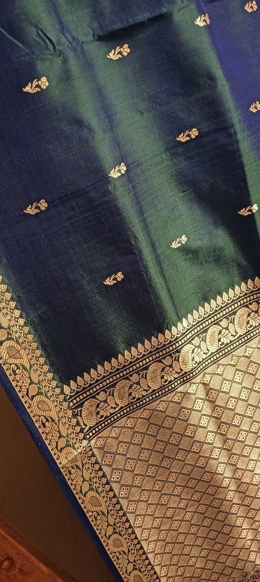Peacock Green Pure Banarasi Puna Silk Saree