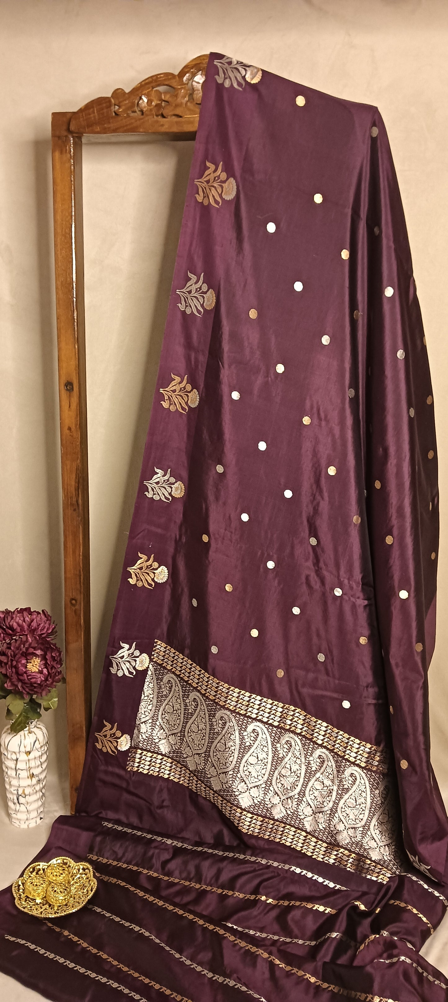 Wine Pure Banarasi Puna Silk Saree