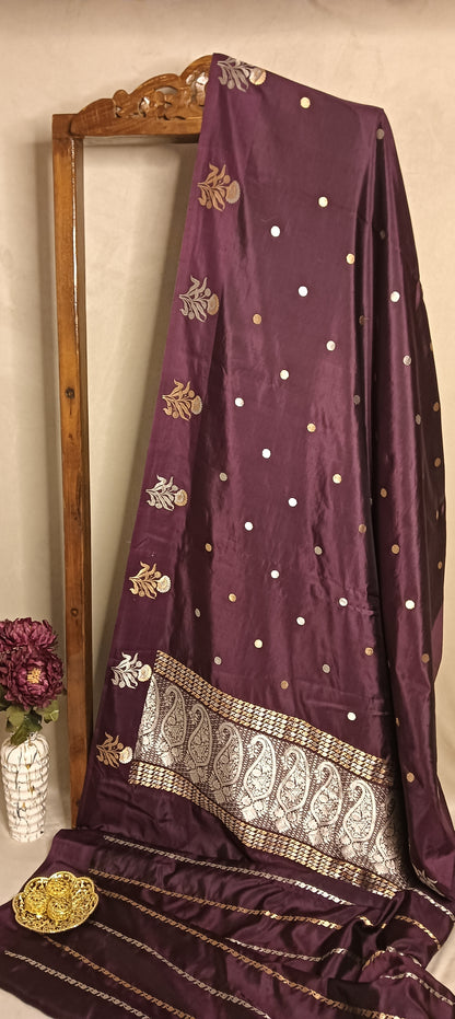 Wine Pure Banarasi Puna Silk Saree