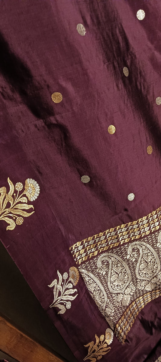 Wine Pure Banarasi Puna Silk Saree