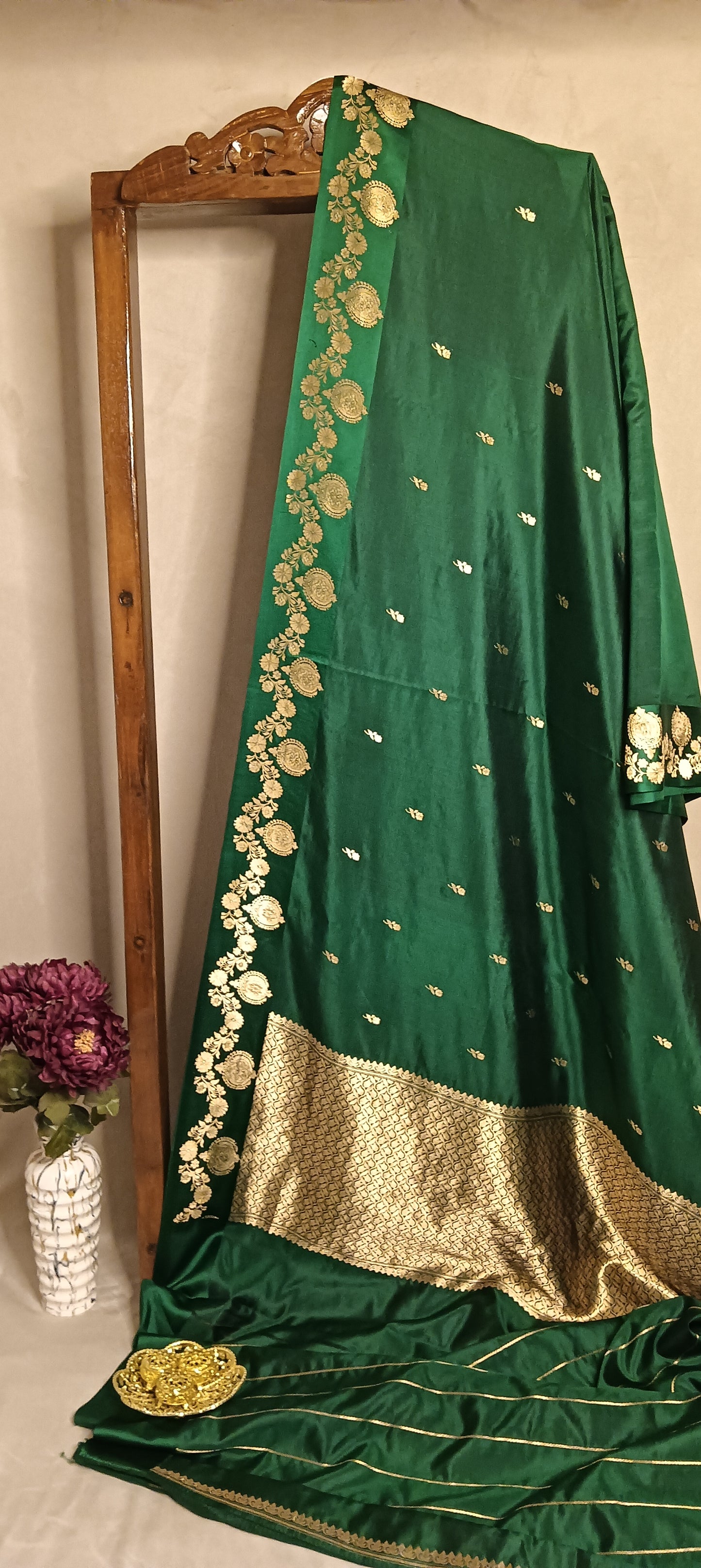 Bottle Green Pure Banarasi Puna Silk Saree