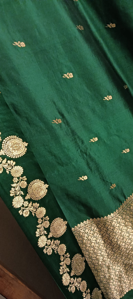 Bottle Green Pure Banarasi Puna Silk Saree