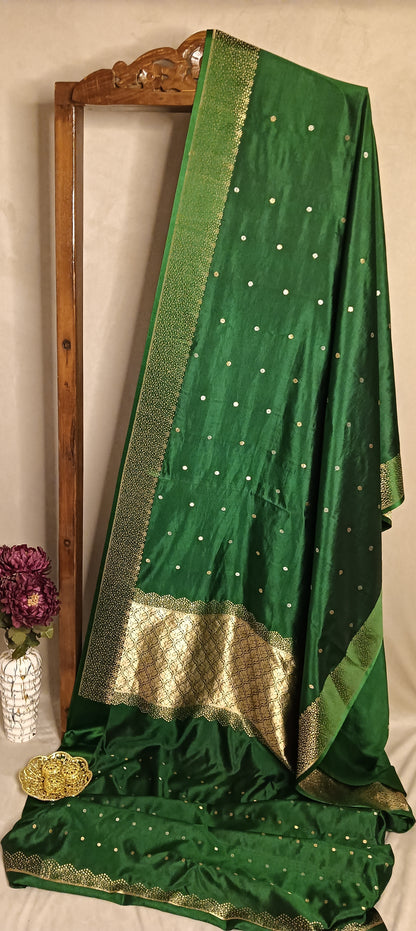Bottle Green Pure Banarasi Puna Silk Saree