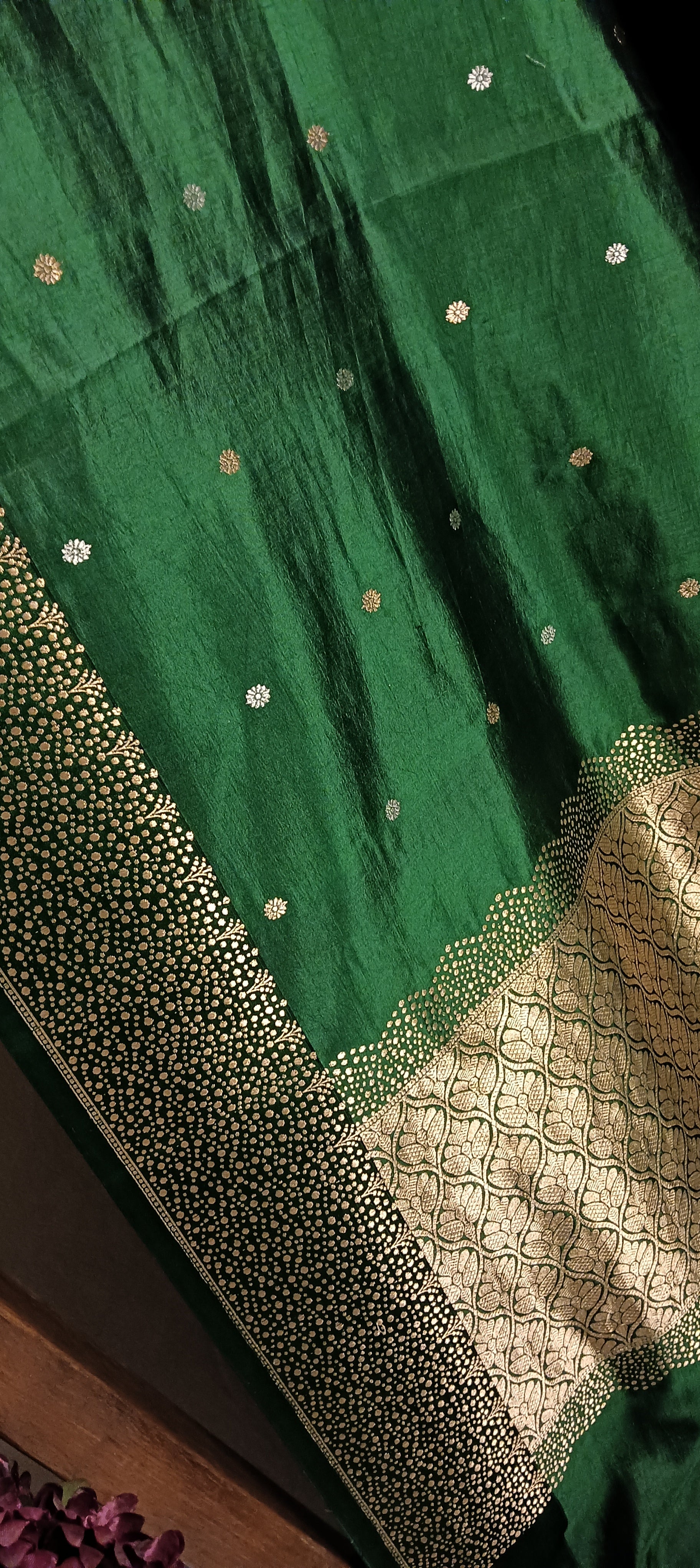 Bottle Green Pure Banarasi Puna Silk Saree