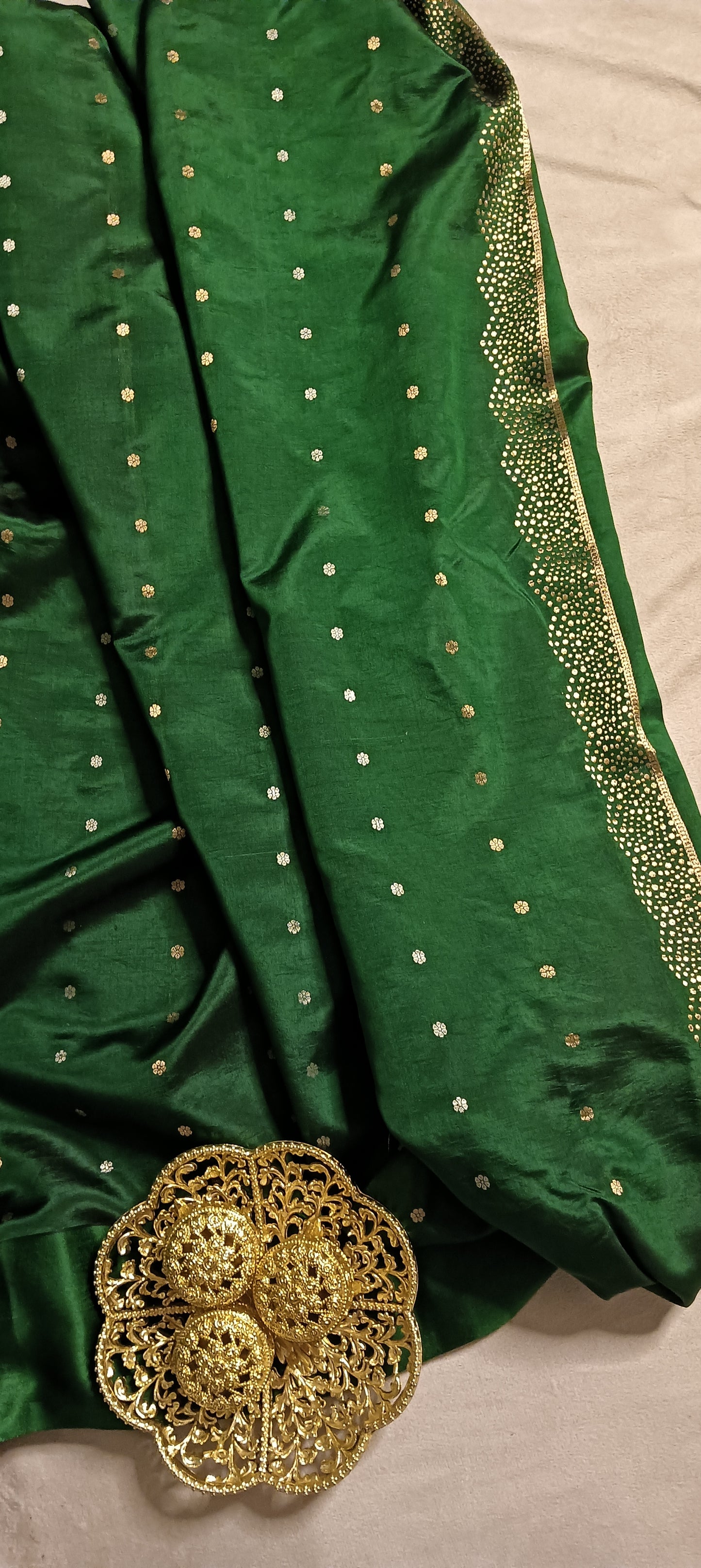 Bottle Green Pure Banarasi Puna Silk Saree