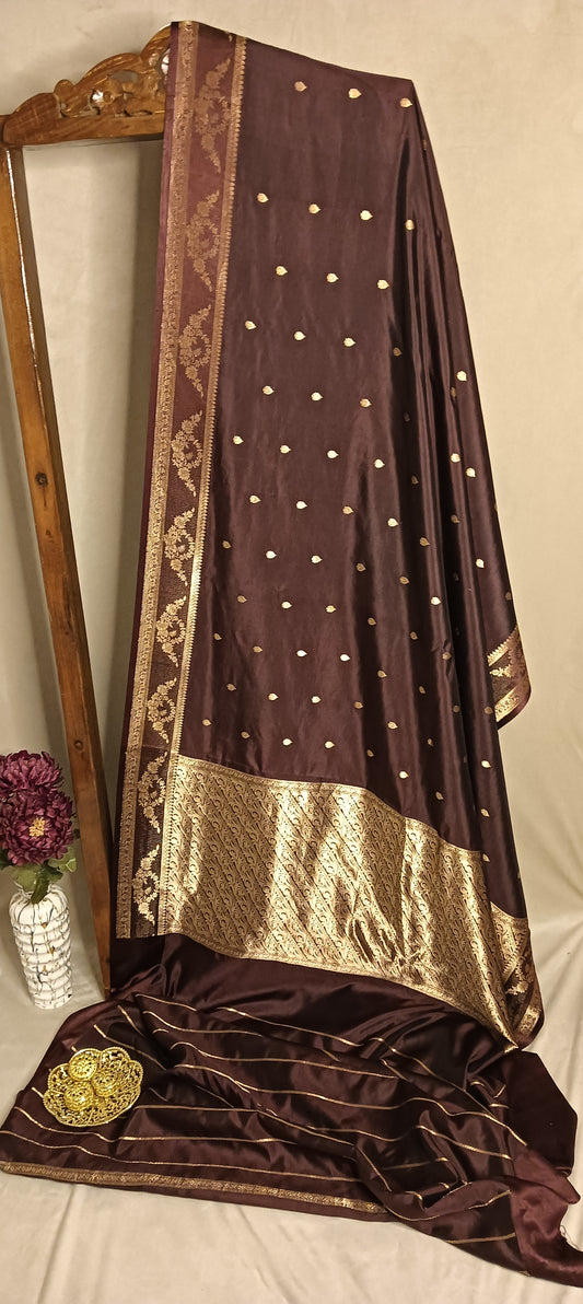 Coffee Brown Gold Pure Banarasi Puna Silk Saree