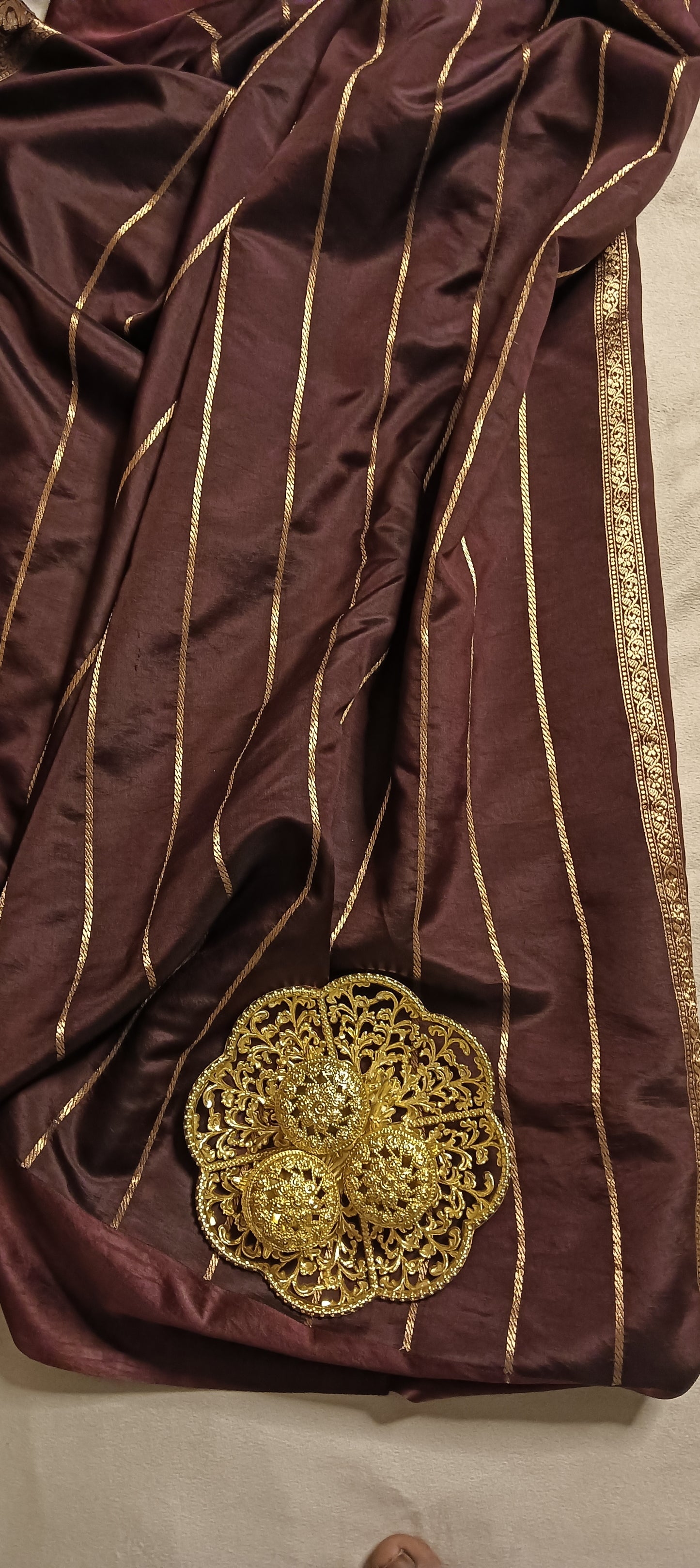 Coffee Brown Gold Pure Banarasi Puna Silk Saree