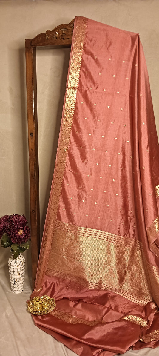 Peach Pure Banarasi Puna Silk Saree