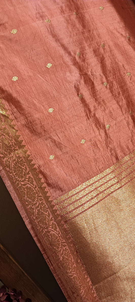 Peach Pure Banarasi Puna Silk Saree