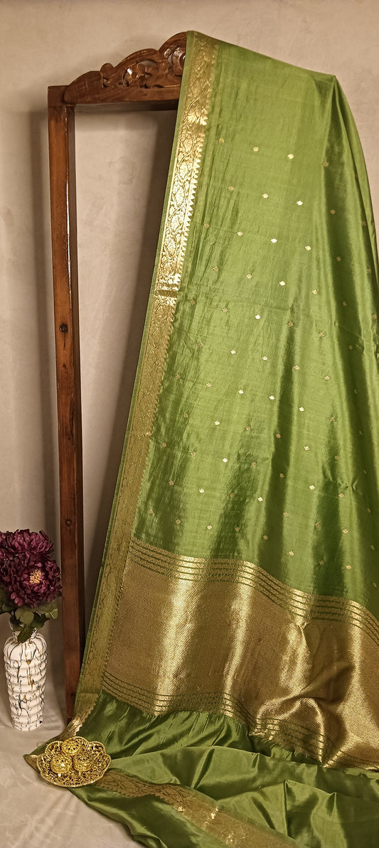 Mehndi Green Pure Banarasi Puna Silk Saree