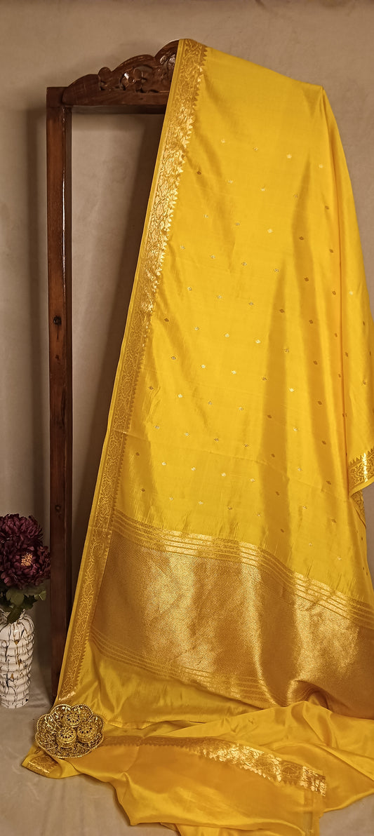 Haldi Yellow Gold Pure Banarasi Puna Silk Saree