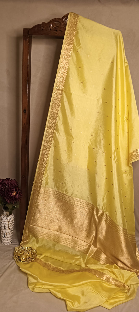Butter Yellow Gold Pure Banarasi Puna Silk Saree