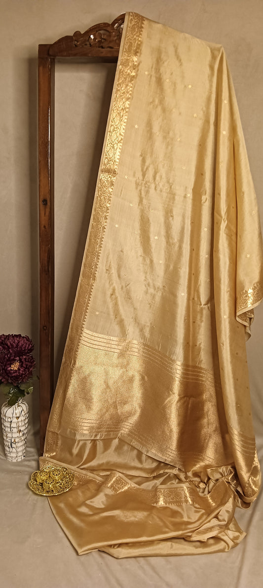 Beige Gold Pure Banarasi Puna Silk Saree