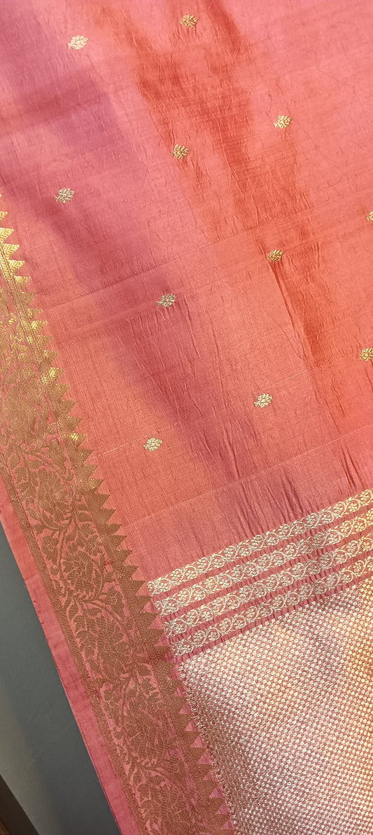 Blush Pink Pure Banarasi Puna Silk Saree