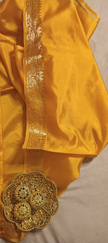 Kesari Mustard Gold Pure Banarasi Puna Silk Saree