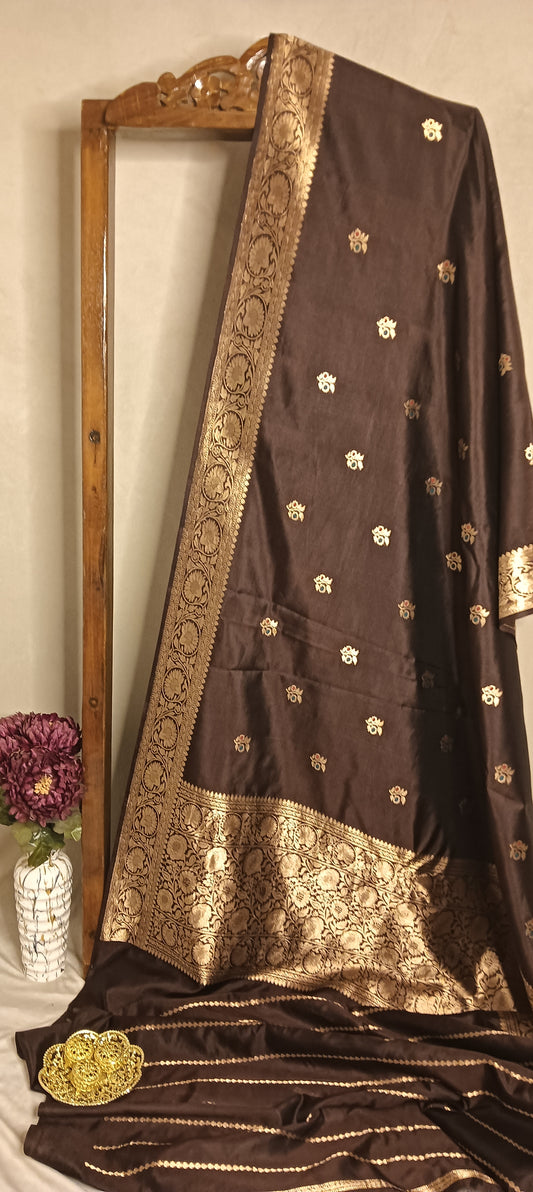Espresso Brown Pure Banarasi Puna Silk Saree