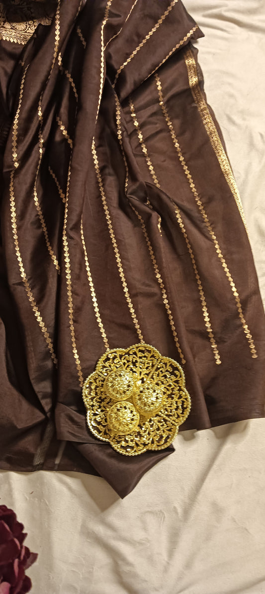 Espresso Brown Pure Banarasi Puna Silk Saree