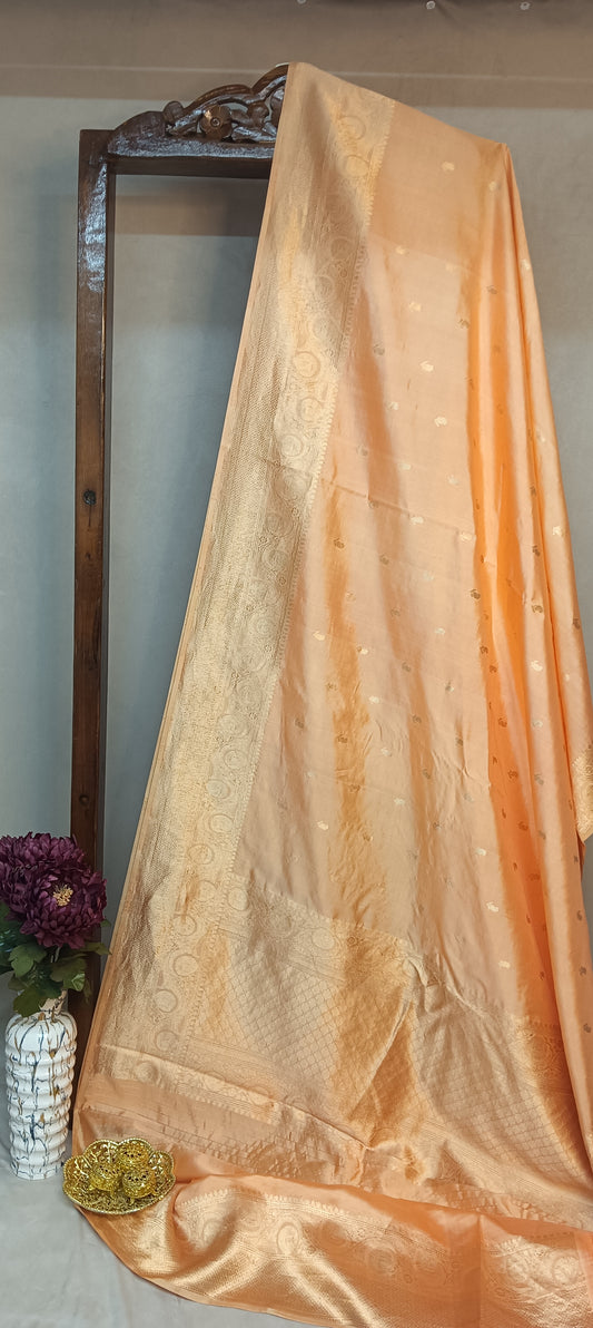 Peach Pure Banarasi Puna Silk Saree