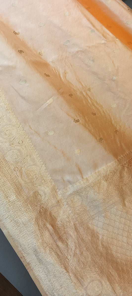 Peach Pure Banarasi Puna Silk Saree