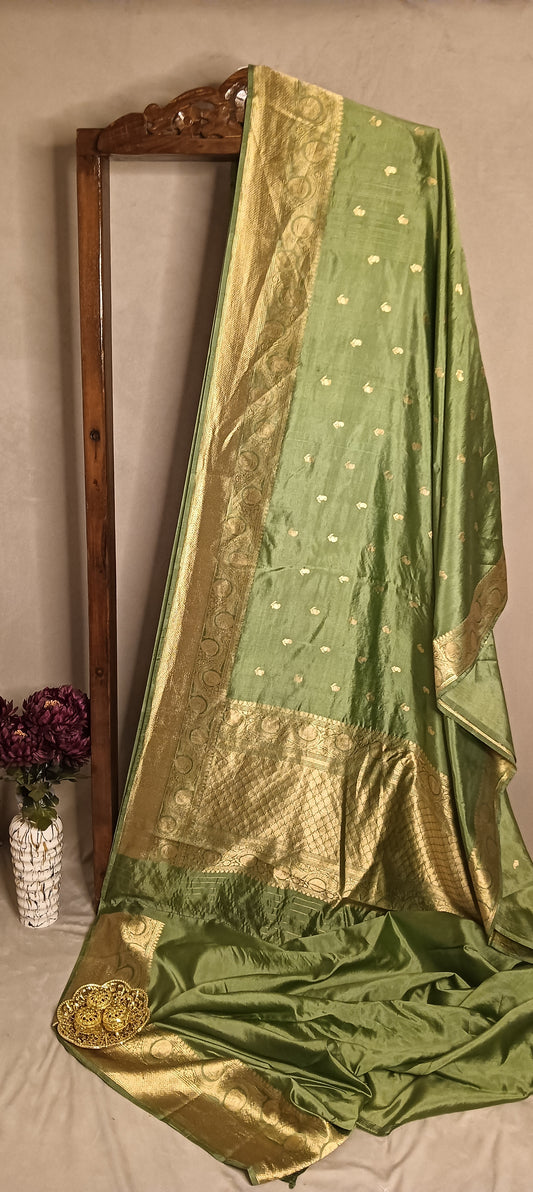 Sage Green Gold Pure Banarasi Puna Silk Saree