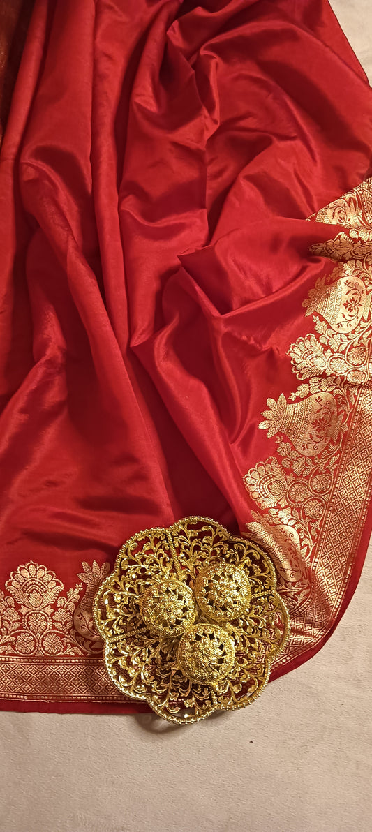 Rust Orange Pure Banarasi Puna Silk Saree